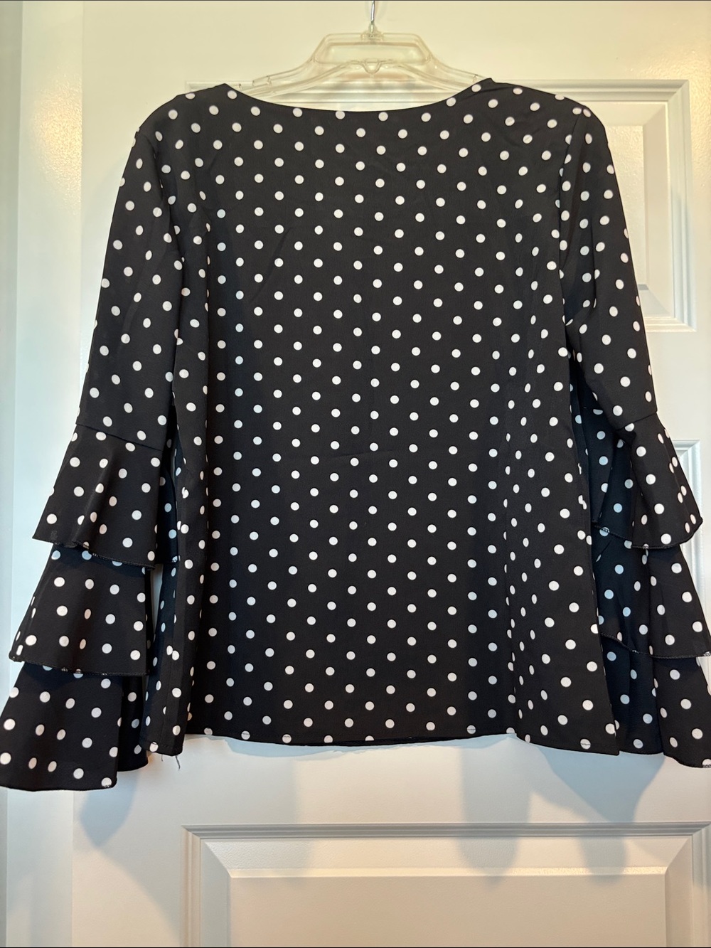 Women’s Black Polka Dot Ruffle Sleeve Top - Picture 2 of 3